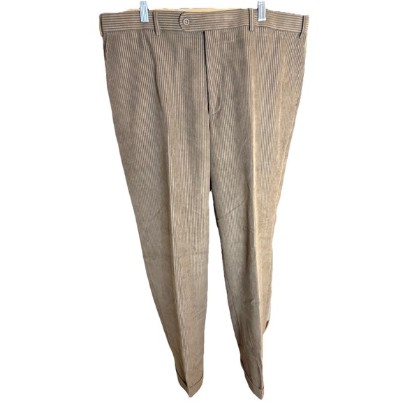 MEZZANOTTE UOMO Men's‎ Medium Brown Flat Front Cuffed Corduroy Pants Size 39x32 - Picture 1 of 6
